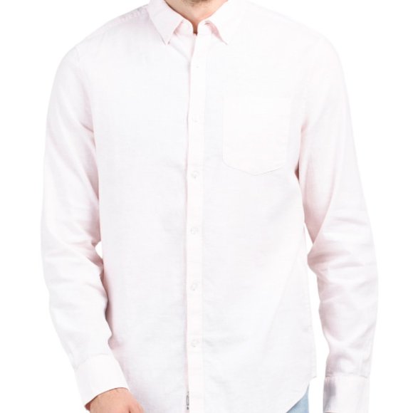 NEW ORIGINAL PENGUIN Linen cotton Blend Long Sleeve Shirt Pink Dogwood 362sn - Picture 1 of 4